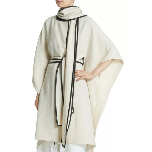 ROSETTA GETTY Cotton Wool Leather Scarf Cape Topper Coat Jacket S,M,L - Picture 7 of 13